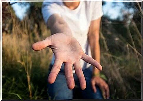 Generous person offering his hand