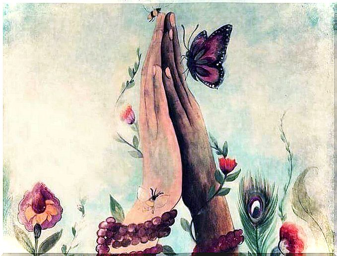 hands joined with butterfly